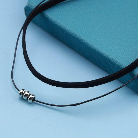 Boho Layered Leather Rope Necklace Choker Black Leather Cord Choker Neck… - Picture 4 of 7